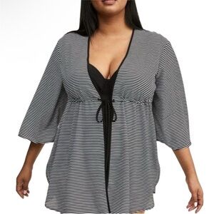 Torrid Black and White Striped Swim Cover-Up Kimono